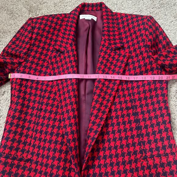Vintage 100% Wool Blazer Collared Jacket Business Office Navy Red Houndstooth - Picture 5 of 12